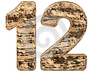 Numeral 12, twelve, isolated on white, natural limestone, 3d ill