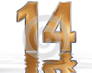Numeral 14, fourteen, reflected on the water surface, o