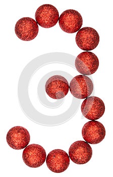 Numeral 3, three, from decorative balls, isolated on white background