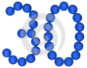 Numeral 30, thirty, from decorative balls, isolated on white background