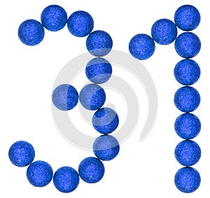 Numeral 31, thirty one, from decorative balls, isolated on white
