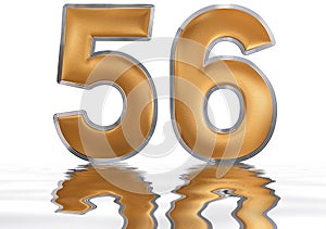 Numeral 56, fifty six, reflected on the water surface,