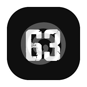 Numeral 63 is white in black square frame
