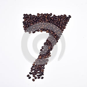 Numeral 7 from coffee beans, isolated on white background