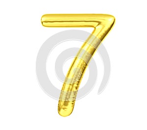Numeral 7, Golden balloon number seven isolated on white background, 3D Rendering