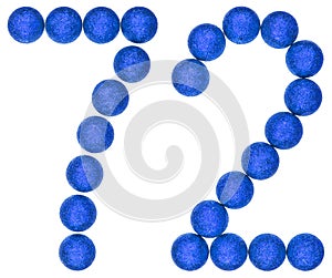 Numeral 72, seventy two, from decorative balls, isolated on whit