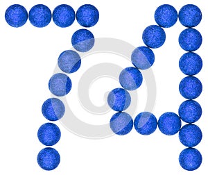 Numeral 74, seventy four, from decorative balls, isolated on white background