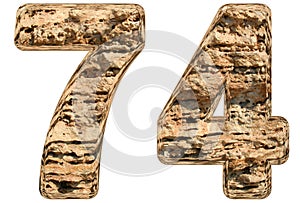 Numeral 74, seventy four, on white, natural limestone,