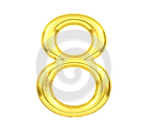 Numeral 8, Golden balloon number eight isolated on white background, 3D Rendering