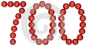 Numeral 700, seven hundred, from decorative balls, isolated on w