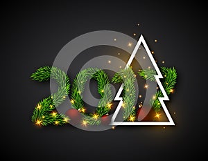 2017 numeric from fir branches with abstract christmas tree and