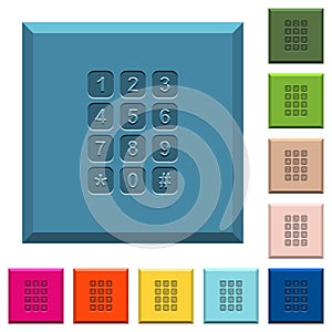 Numeric keypad engraved icons on edged square buttons