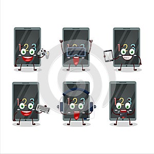 Numeric on tablet cartoon character are playing games with various cute emoticons