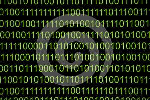 Numerical continuous code in green color, abstract web data in binary code.Programming code abstract technology developer.blurred