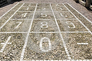 Numerical keyboard on a sidewalk