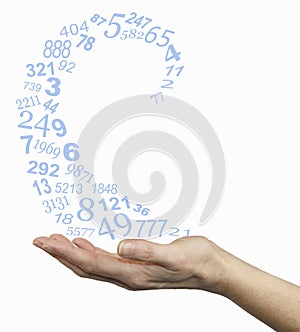 Numerology Concept with Blue Spiralling Numbers leaving hand