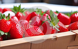 Numerous baskets of fresh strawberries are for sale.