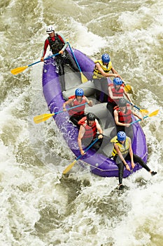 Numerous Family On Whitewater Rafting Trip