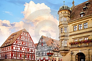 Rothenburg ob der Tauber is one of the most beautiful and romantic villages in Europe, Franconia region of Bavaria, Germany.