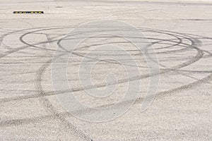 Numerous Traces of braking tires on the asphalt