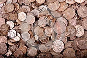 Numismatic background of old circulated silver dimes and quarters