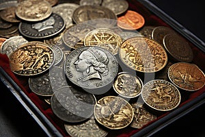 Numismatic world coins collection. Hobbies and investments in antiques.