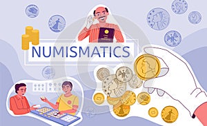 Numismatics Coins Flat Collage photo