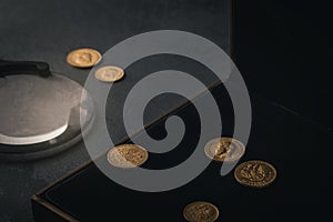 Numismatics. Old collectible coins on the table.