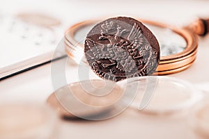 Numismatics. Old collectible coins on the table