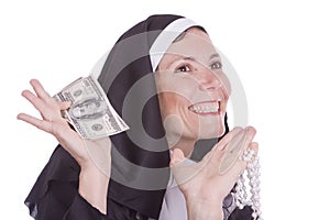 Nun holding money