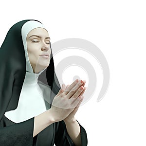 Nun is praying in a close up view