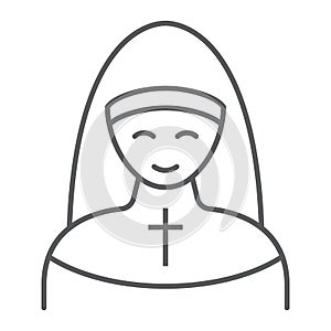 Nun thin line icon, religion and prayer, sister sign, vector graphics, a linear pattern on a white background, eps 10.