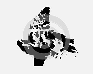Nunavut Canada Map Black Silhouette. NU, Canadian Territory Shape Geography Atlas Border Boundary. Black Map Isolated on a White B