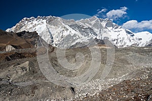 Nuptse and Lhotse mountain peak in Everest region, Himalaya mountains range in Nepal