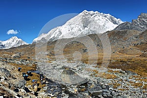 Nuptse and Lhotse peaks views from Lobuche village