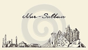 Nur-Sultan Astana skyline Kazakhstan draw a vector