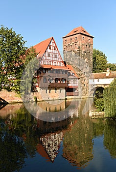 Nuremberg cityscape. View on Weinstadel and Wasserturm in old city Nuremberg, Germany