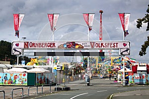 Nuremberg, Germany - August 26, 2023: Entrance to Nuremberg Volksfest, one of the oldest traditional events in Europe that started