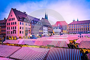 Nuremberg, Germany. Christkindlesmarkt one of the oldest Christmas markets. Bavaria touristic background