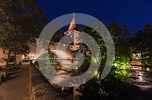 Nuremberg, Germany- city wall-river Pegnitz-night scenery