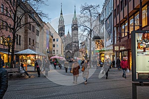 Karolinenstrasse street with St. Lorenz Church (Lorenzkirche) - Nuremberg, Bavaria, Germany