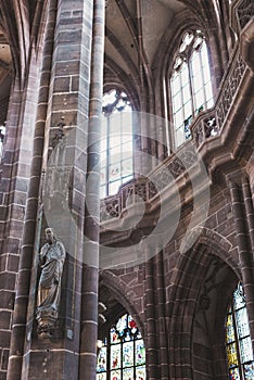 St. Sebaldus Church, Gothic interior, large windows, stained glass windows and vaults