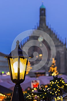 Nuremberg, Germany-magical Christmas Market at dusk photo
