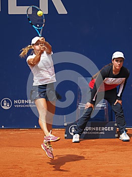 Nuremberg, Germany - May 23, 2019: Kazach tennis player Yulia Putintseva at the Euro 250.000 WTA Versicherungscup Tournament