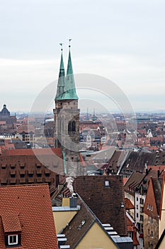 Nuremberg, Germany. Panoramic top view of the old town of Nuremberg. City landscape