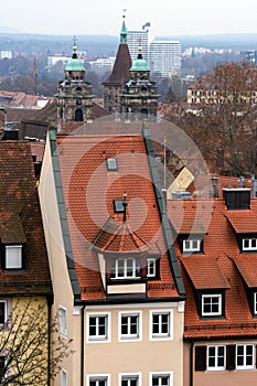 Nuremberg, Germany. Panoramic top view of the old town of Nuremberg. City landscape