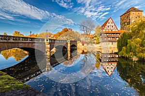 Nuremberg-Germany-river Pegnitz-autumn mirror cityscape