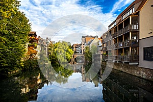 Nuremberg, Max Bruke Bridge over the Pegnitz River. Franconia, Germany