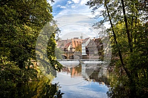 Nuremberg, Max Bruke Bridge over the Pegnitz River. Franconia, Germany