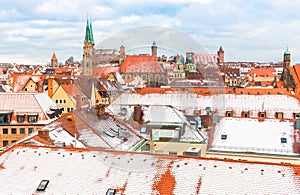 Nuremberg (Nuernberg), Germany-aerial view -snowy old town